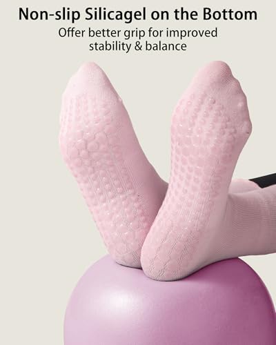 REACH STAR 4 Pairs Pilates Socks with Grips Non Slip Ruffle Yoga Grip Socks for Women2
