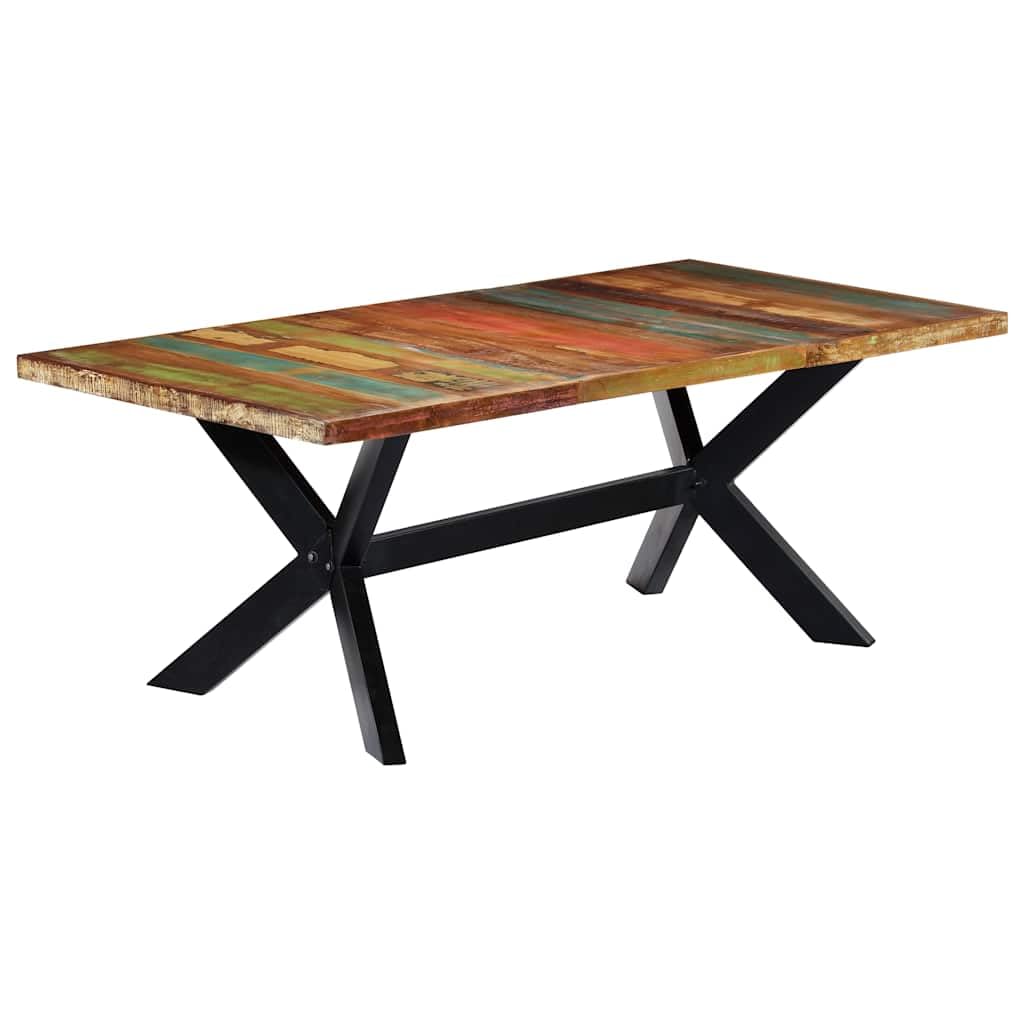 Tavolo da pranzo da 200 x 100 x 75 cm, in legno massiccio anticato con gambe in acciaio dal design industriale, tavolo da cucina rettangolare, stabile, mobile vintage per famiglia e ospiti