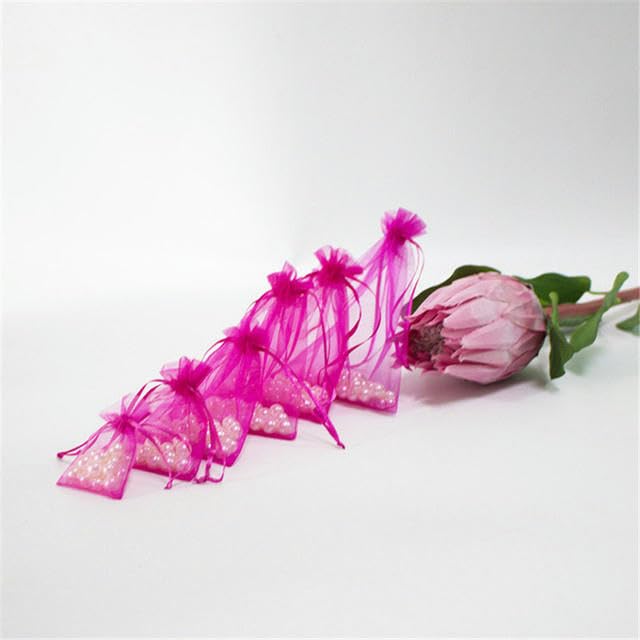 50ps 7 * 9CM Décoration Colorée Cordon D'emballage Pochettes Et Sac Petit Organza Sacs Bijoux Pour Cadeau Fiançailles-rose rouge-25x35cm-100pcs