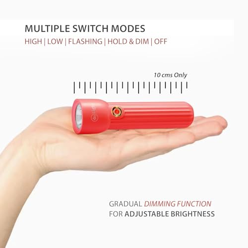 Image of Mr.Light Rechargeable LED Torch Light, USB Type-C Charging, 3 Modes (High /Low /Strobe), Up to 20 Hours Backup, Mini Lightweight Pocket Flashlight for Home, Camping, Hiking & Work (Orange)