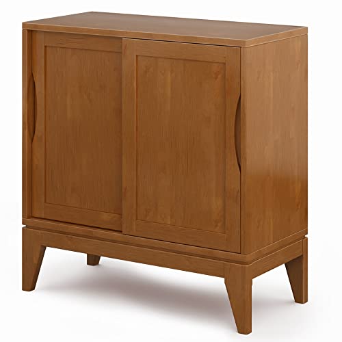 Simplihome Harper Solid Wood 30 Inch Wide Mid Century Modern Low Storage Cabinet In Teak Brown With Storage Compartment And 2 Shelves, For The Living Room, Mid Century Modern #TOP7