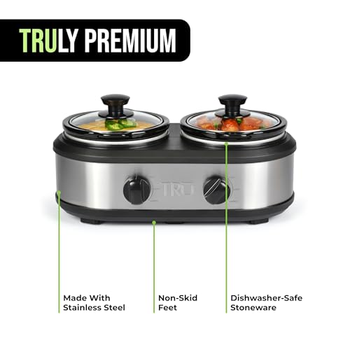 TRU-Double-Slow-Cooker-by-Select-Brands-Double-Buffet-Server-for-Parties-Holidays-Gatherings-Double-Slow-Cooker-Buffet-Server-2-Inserts-Each-1-14-Quarts TRU Double Slow Cooker by Select Brands Double Buffet Server for Parties Holidays Gatherings Double Slow Cooker Buffet Server 2 Inserts Each 1 14 Quarts