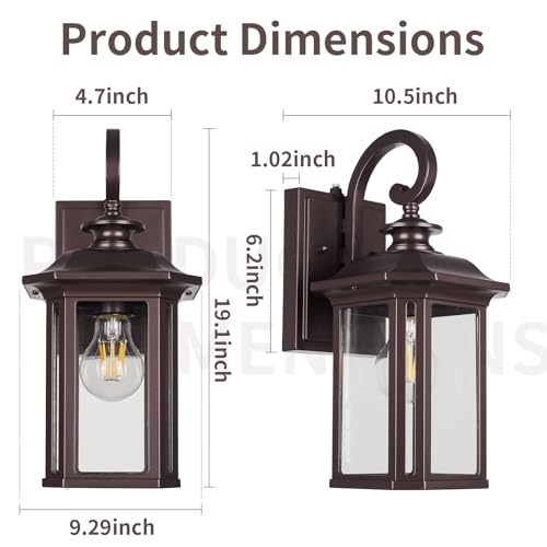 Image of Dusk to Dawn Outdoor Wall Light Fixtures,19'' Outdoor Porch Sconces Lighting , Waterproof Wall Lanterns with E26 Sockets & Glass, Modern Oil Rubbed Bronze Outside Lights for Front Door Entryway Garage