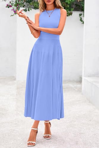 Image of PRETTYGARDEN Spring Casual Dresses for Women 2026 Summer Business Work Midi Sleeveless A Line Pleated Cocktail Dress