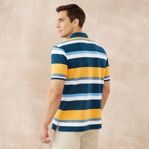 Image of FAHRENHEIT Poly Cotton Stripe Pique Polo Short Sleeves T Shirt