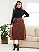 High Waisted Midi Skirt for Women Plus Size, Brown A-Line Button Front Vintage Flowy Skirt