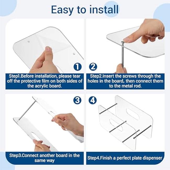 2 Pcs Acrylic Paper Plate Holders Space-Saving 7-12 Inch Disposable Plates Storage Organizer Round/Square Plastic, Foam & Paper Plate Dispenser for Cabinet, Countertop, RV or Outdoor Use