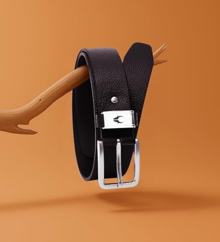 Image of WildHorn Men's Genuine Leather Belt - Premium Black Formal & Casual Wear | Durable Metal Buckle | Stylish Textured Finish