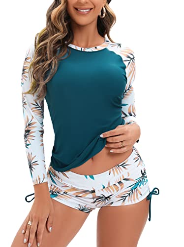 YATEEN Women's Long Sleeve Sun Protection Rash Guard Wetsuit Two Piece Swimsuit Set