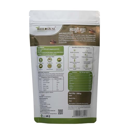 Image of Treelogical Khajuri Guda Premium Date Palm Jaggery Powder, Low GI Natural Sweetener Rich in Iron and Calcium, Additive-Free Khajur Gud Powder for Food, Beverage and Desserts, 500 gm