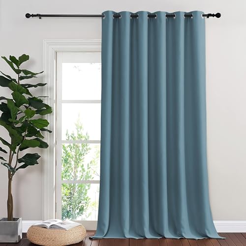 NICETOWN Room Divider Curtain 132 Inches Long, Wide Blackout Sliding Door Curtain for Bedroom, Room Darkening Privacy Window Cover for Patio Door (1 Panel Set, Smoky Blue, 80 x 132 Inch)