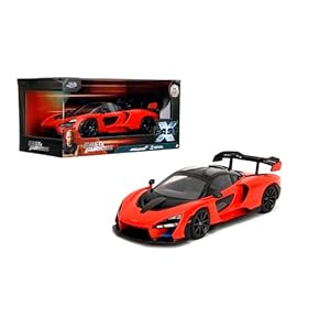 Jada Toys McLaren Senna – Fast & Furious 1:24 Scale Die-Cast Vehicle – Detailed Interior, Opening Hood, Doors, and Trunk – Collectible Model Car for Ages 8+ – Orange/Black