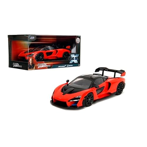 Jada Toys McLaren Senna – Fast & Furious 1:24 Scale Die-Cast Vehicle – Detailed Interior, Opening Hood, Doors, and Trunk – Collectible Model Car for Ages 8+ – Orange/Black