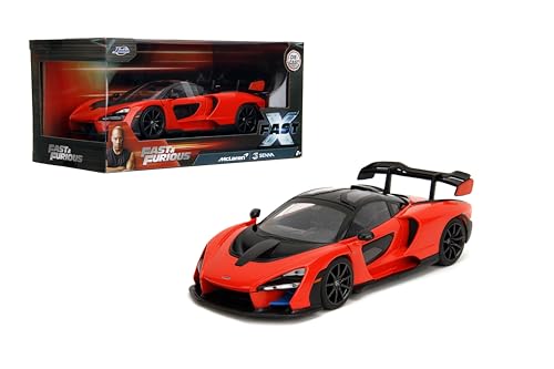 Jada Toys McLaren Senna - Fast & Furious 1:24 Scale Die-Cast Vehicle – Detailed Interior, Opening Hood, Doors, and Trunk – Collectible Model Car for Ages 8+ - Orange/Black