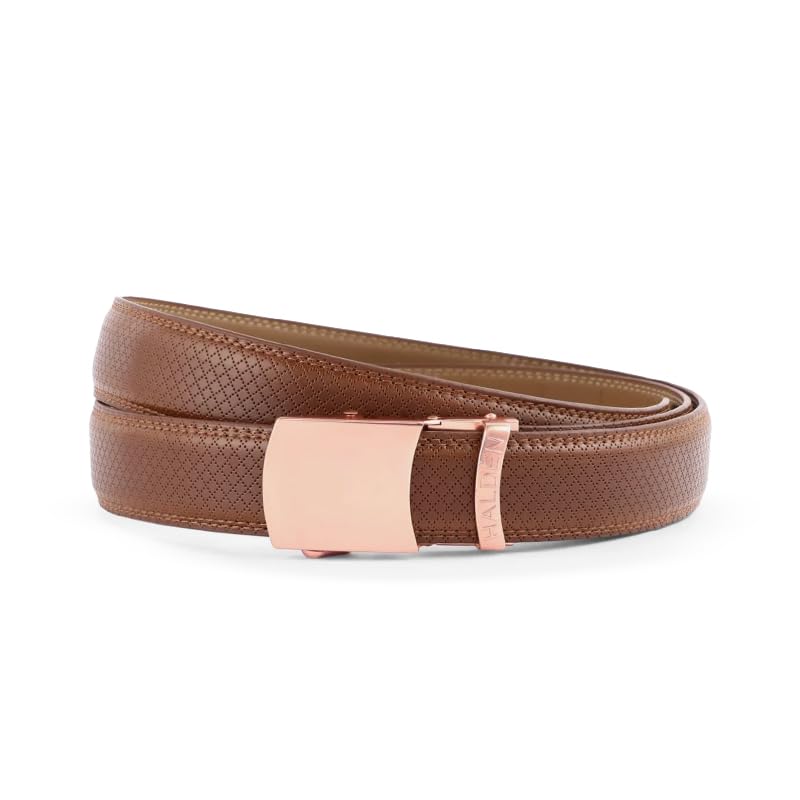 Image of HALDEN THEO Tan Belt For Men Leather Original (Adjustable Fits Up to 44 Inch Waist) Ratchet Strap with Classic Buckle & Magnetic Auto-lock
