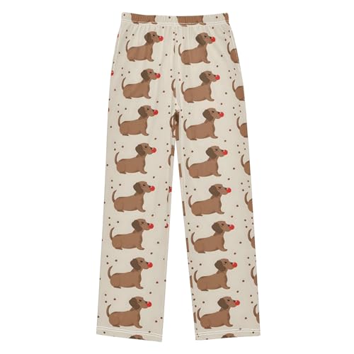 Dachshund Pajama Pants Lounge Sleep Pants Elastic Waist Long Pajama Bottoms with Pockets for 6-14 Years