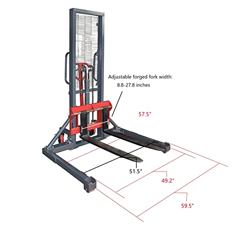 Pake Handling Tools Long Fork Manual Pallet Stacker Hand/Foot Pump Lift Truck Hydraulic Lift With Adjustable Fork And Straddle Legs, 2200 Lbs Capacity, Lift Height 63", Fork 45.27" L, Leg 49.2" W #TOP2