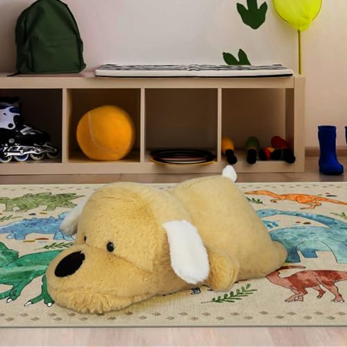 Image of Plush Brown Dog Stuffed Animal, Soft Sleeping Puppy Toy with White Ears
