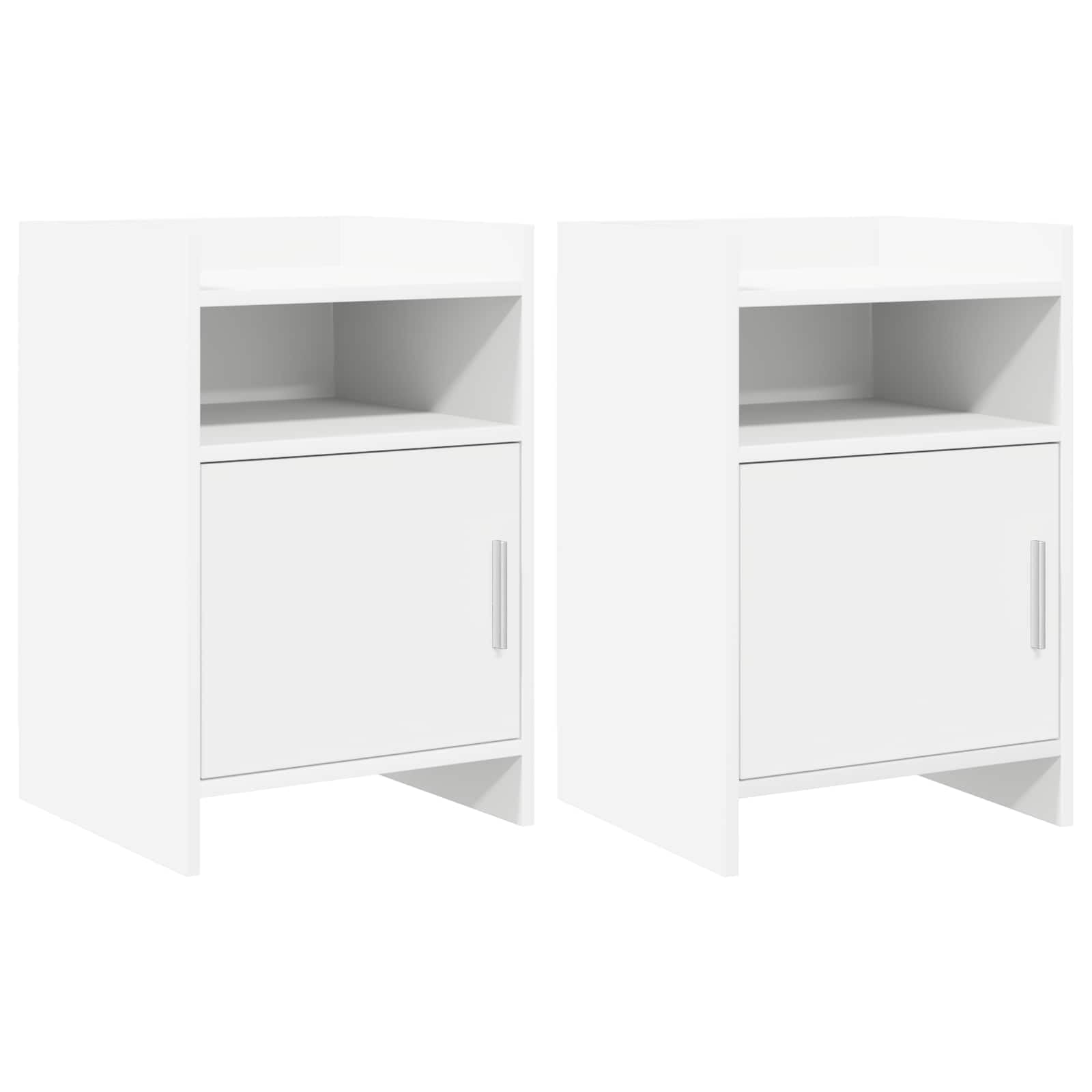2 comodini bianchi, 40 x 36 x 60 cm, in legno, con maniglie in metallo e ripiano, comodino per camera da letto, tavolino con spazio per letto, moderno e facile da pulire