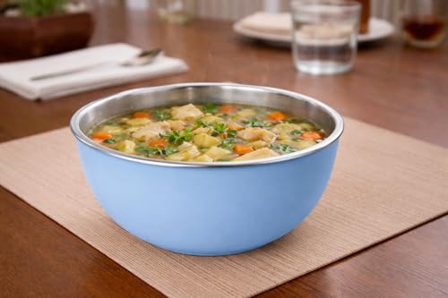 Image of Zaib Stainless Steel Microsafe Serving Bowl - 600ml Insulated Snack & Dessert Bowl (14 cm) (Blue)