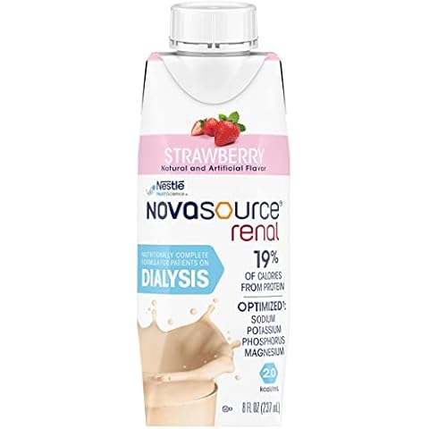 NOVASOURCE (2.0 kcal/mL) RENAL Strawberry Formula for Patients on DIALYSIS (475 Calories, 22g Protein) 8 fl oz (Pack of 24) Cover