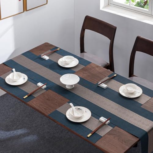 Image of Dining Table Placemats & Runner Set - Heat Resistant, Washable & Stain Resistant Woven Vinyl Mats | Table Runner & 6 Placemats Set for Stylish Dining (45x30 cm Placemats, 180x30 cm Runner)