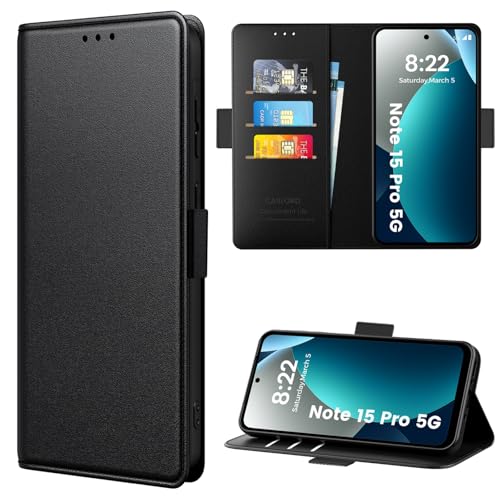 caslord Hülle für Xiaomi Redmi Note 15 Pro 5G(Nicht für 4G) Premium PU Leder Handyhülle RFID-Blockierung Klapphülle Kompatibel mit Xiaomi Redmi Note 15 Pro 5G -Schwarz