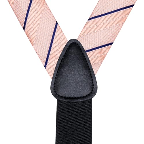 Image of Hi-Tie Men's Suspenders and Tie Set Silk Adjustable Elastic Y Braces with Strong 6 Clips Pocket Square Set