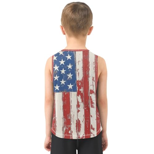 Boys Tank Top Shirts Wood Grain American Style USA Flag Sleeveless T-Shirts Crew Neck for Kids Clothing Children3