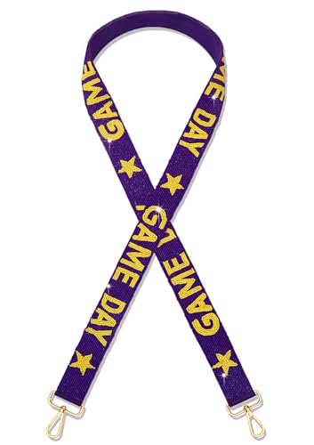 Image of Game Day Purse Strap Replacement Beaded Purple Yellow Purse Strap Football Clear Bag Strap Accessories Game Day Outfits (Purple Yellow)