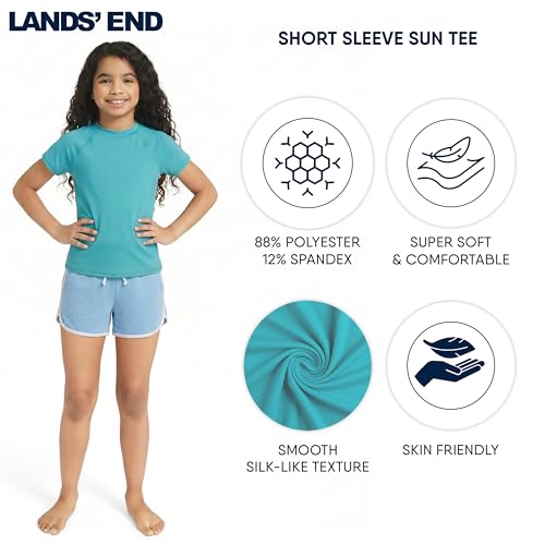 Image of Lands' End Girls' Swim UPF 50+ Short Sleeve Sun Tee Rash Guard Shirt