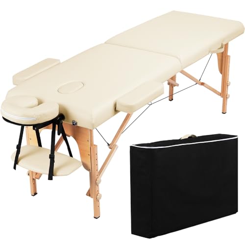 Yaheetech Camilla Masaje Portátil de 2 Zonas Plegable Camilla Estética de Madera de Haya Capacidad 250 kg para Fisioterapia Altura Ajustable Apoyacabezas Desmontables 213 x 60cm