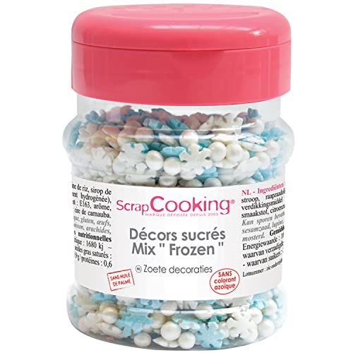 ScrapCooking - Pot de Décors Sucrés Mix Frozen 115 g - Perles & Flocons en Sucre - Mélange Blanc, Bleu - Décoration Pâtisserie, Desserts, Gâteaux, Biscuits, Cupcakes, Anniversaire - Hiver Neige - 7441