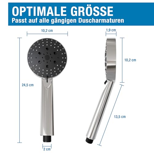 ATHLON TOOLS Duschkopf wassersparend - 5 Strahlarten Hochdruck Duschbrause - Ø 105 mm Handbrause rund (Chrom, Duschkopf 105 mm)