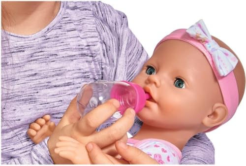 Simba 105039005 - New Born Baby Puppe, für Kinder ab 3 Jahren, Spielpuppe mit Funktionen, kann Trinken und PIPI Machen, 8 Teile, mit Babypuppe & Zubehör