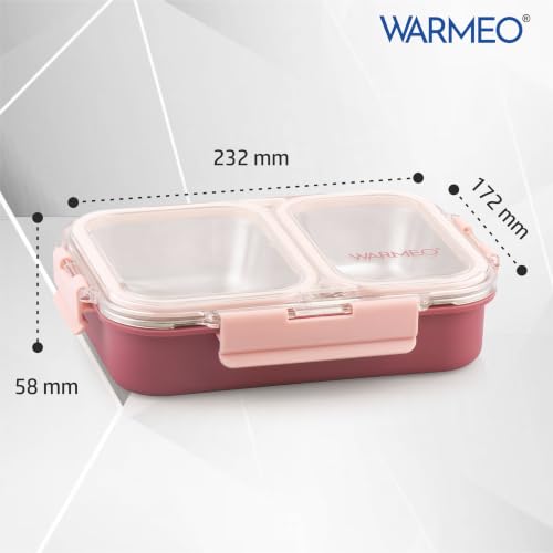 Image of WARMEO BENTO Microwave-Safe Stainless Steel Lunchbox with 2 compartments,bpa Free,Perfect for Office, School, Travelling,750ml-Pink