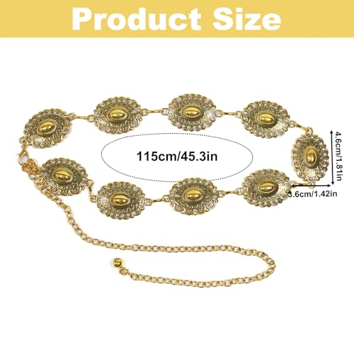 Retro Gold Chain Belt, Western Metal Belts for Women, Cowgirl Boho Belt, Gold Concho Waist Chain Belts for Dresses Pants Jeans Sweater2
