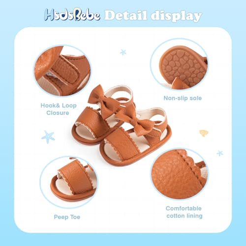 Image of HsdsBebe Baby Girls Sandals Bohemia Flower Bow Soft Sole Toddler First Walkers Beach Summer Shoes