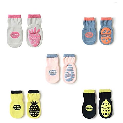 CHAYANG 5 Pairs Carton Fruit Anti Slip Infant Toddler Socks Baby Girls Cotton Socks 1-3 Years Cover