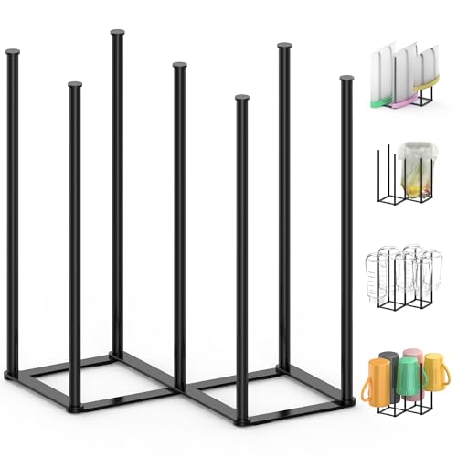 Senvix Collapsible Bottle Drying Rack, Baby Bottle Drying Rack, Foldable Cup Draining Holder, Retractable Reusable Silicone Bag Dryer with Non-Slip Bottom - Stainless Steel (Black)