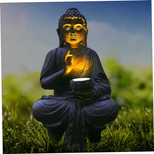 Obelunrp Statue de Bouddha Garden extérieur Statues de Bouddha Statues Jardin Zen avec lumières solaires, Ornements solaires pour la Maison spirituelle méditation Feng Shui décoration 2, Ornements po