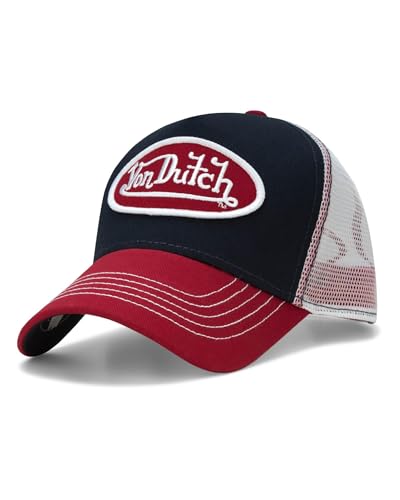 Von Dutch Unisex Trucker Hat - Curved Bill Mesh Back Retro Classic Colorblock Snapback Baseball Cap for Men and Women Size One Size Team Red