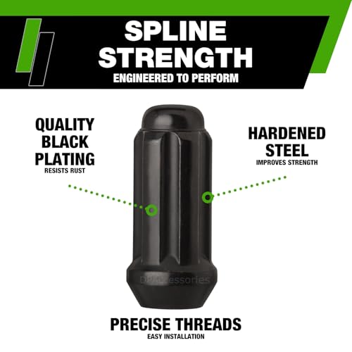 Image of DPAccessories Lug Nuts Compatible with 2003-2007 Ford F-250 Super Duty | Black Spline Style | Aftermarket Aluminum Wheels Only | Set of 32 Wheel Nuts & 1 Tool | DFO2SD01A-BK /1