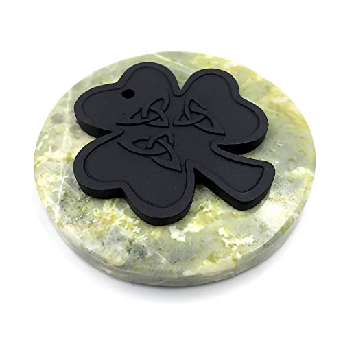 Irish Peat Shamrock On Connemara Marble Paperweight #TOP23