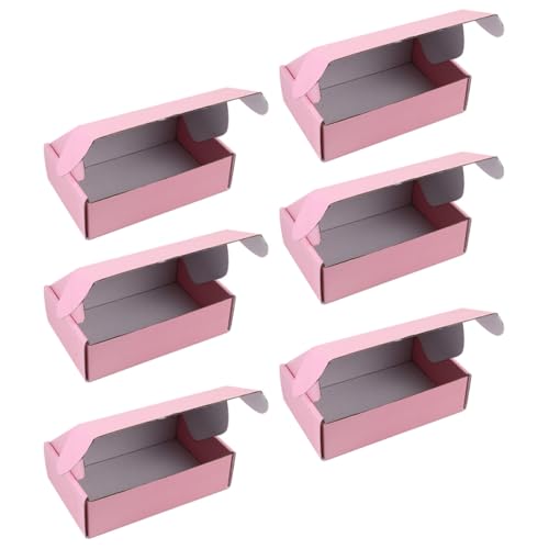 PRETYZOOM Cajas de Embalaje Exprés Multifunción 6 Piezas Cajas de Envío Portátiles de Cartón Rosa y Blanco 15X15X5 CM para Almacenamiento y Paquetería de Oficina