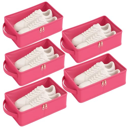Image of Shoes Pouch Organizer Box | Multiple Shoe Bags for Storage at Home & Travel | Dust Proof Folding Shoe Cover with Zip | Packing Pouches for Men & Women (Pink, Pack of 5)