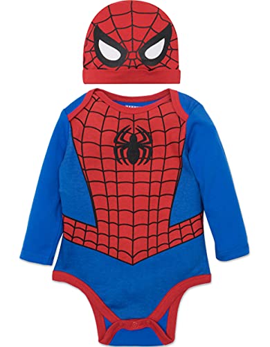 Marvel Avengers Spider-Man Newborn Baby Boys Bodysuit and Hat Multicolor/Red 0-3 Months