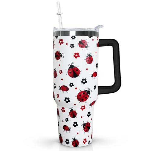 wmvhdiw 30 Oz Ladybug Tumbler With Handle,Ladybug Coffee Travel Mug Cup Water Bottle,Ladybug Decor,Ladybug Gifts for Women