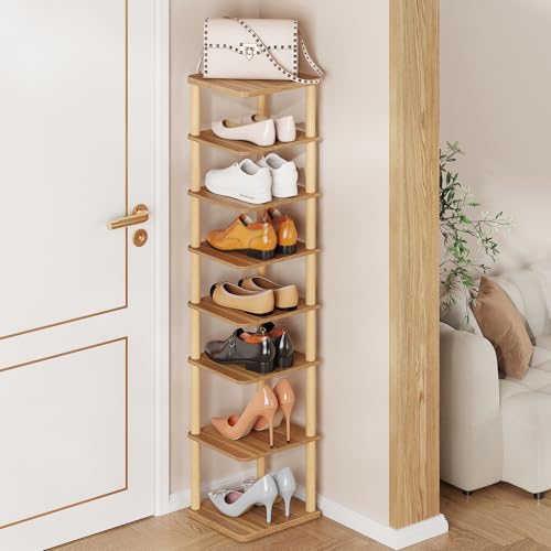 LUCKNOCK Vertical Shoe Rack, 8-Tier Tall Narrow Shoe Organizer for