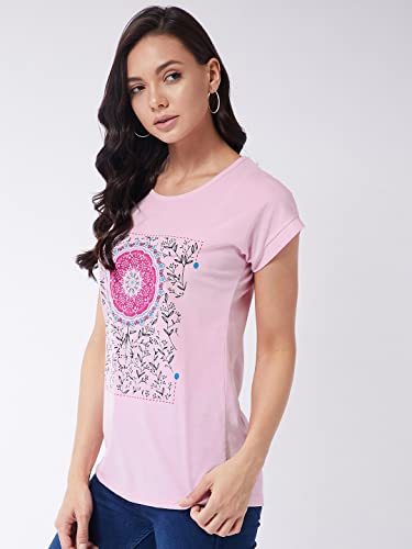 Image of Modeve Women Printed Cotton Blend Half Sleeve Round Neck T-Shirt for Summer